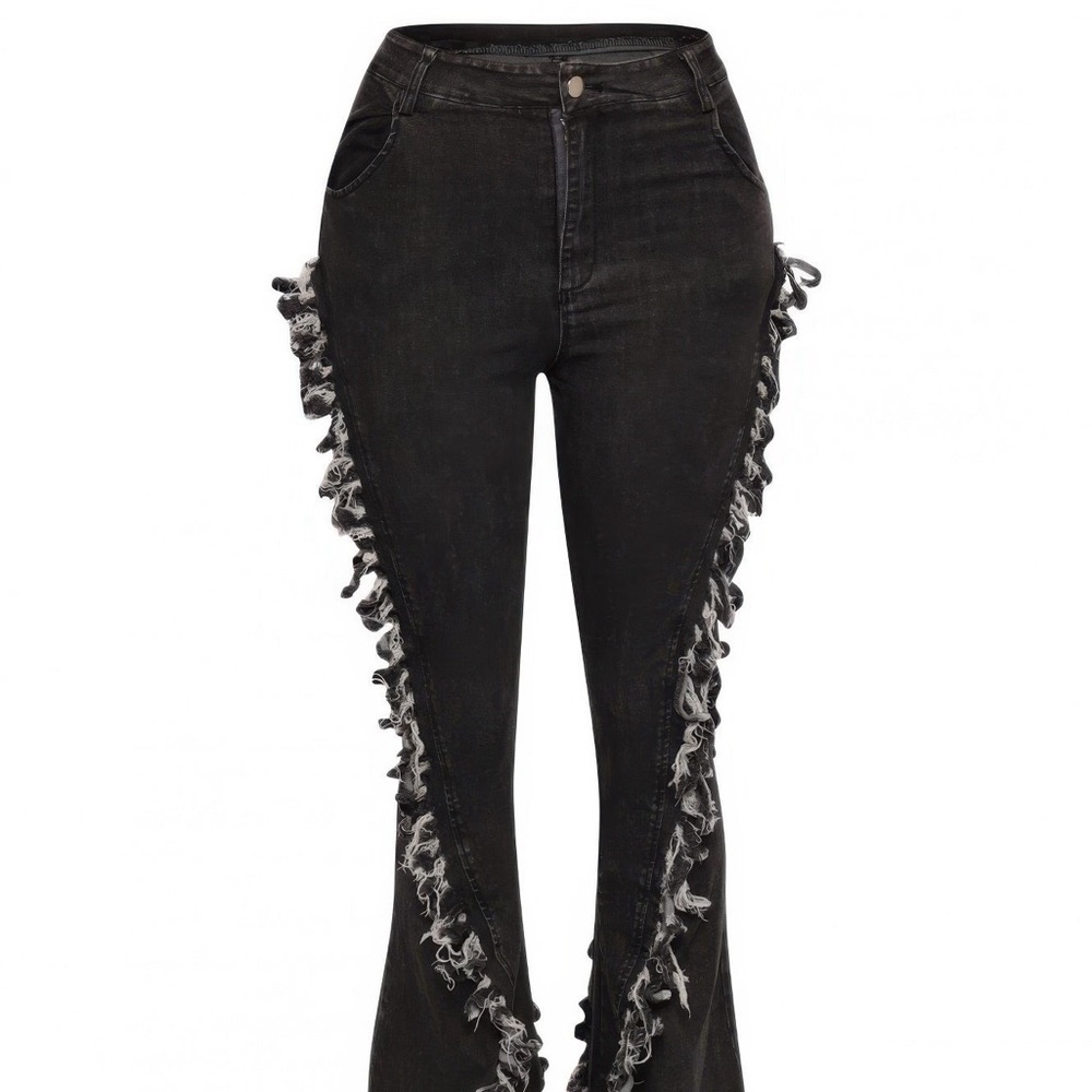 Distressed Fringe Denim Flared Pant